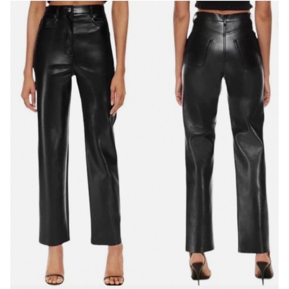 Aritzia Wilfred Melina Straight Leg Pants Women 8 Black Vegan Leather High Rise